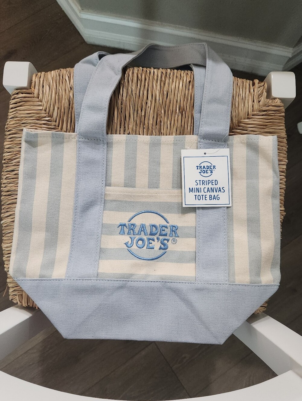 Trader Joe's Blue & Cream Striped Mini Canvas Tote Bag